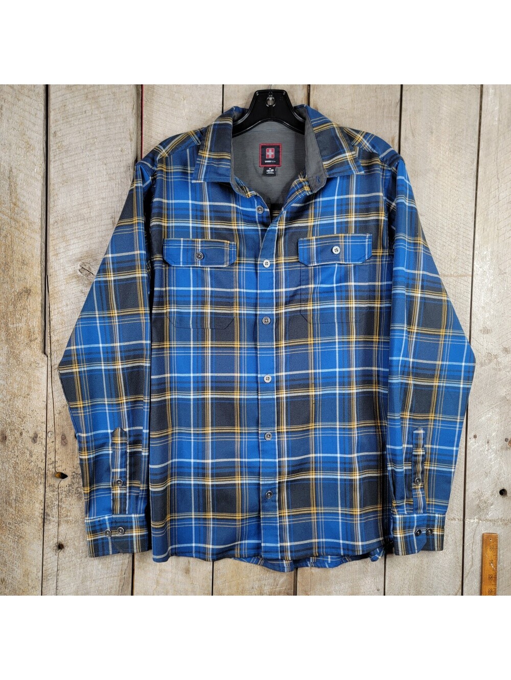 Swisstech Men’s Flannel Shirt Jacket Blue Plaid Button Up Lined Size M